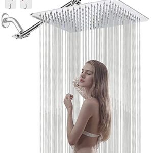 10'' Square Rain Shower head with 11 Inches Adjustable Extension Arm, Large Stainless Steel High Pressure Shower Head,Ultra Thin Rainfall Bath Shower Easy to Clean and Install(Chrome)
