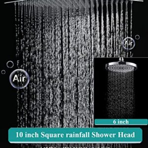 10'' Square Rain Shower head with 11 Inches Adjustable Extension Arm, Large Stainless Steel High Pressure Shower Head,Ultra Thin Rainfall Bath Shower Easy to Clean and Install(Chrome)