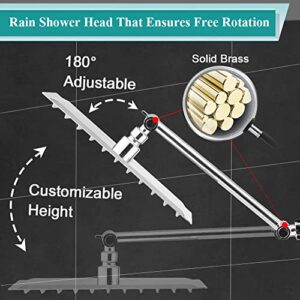 10'' Square Rain Shower head with 11 Inches Adjustable Extension Arm, Large Stainless Steel High Pressure Shower Head,Ultra Thin Rainfall Bath Shower Easy to Clean and Install(Chrome)