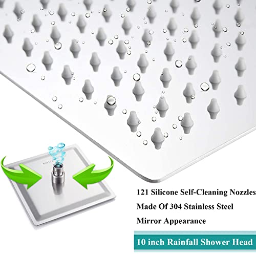 10'' Square Rain Shower head with 11 Inches Adjustable Extension Arm, Large Stainless Steel High Pressure Shower Head,Ultra Thin Rainfall Bath Shower Easy to Clean and Install(Chrome)