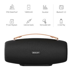 ZEALOT Bluetooth Speaker, Portable,Outdoor,Speakers Bluetooth Wireless Loud with BassUp Technology,IPX6 Waterproof,14,400MAh Battery,20H Play,Pairing,EQ,TF,AUX,Speaker for Party,Beach,Camping,Gifts