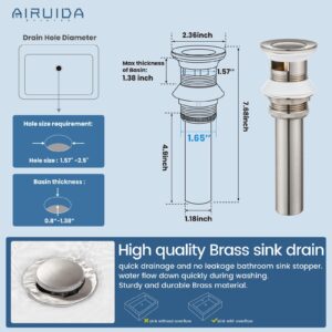 Airuida Widespread Waterfall Bathroom Sink Faucet, Brushed Nickel 8 Inch Widespread Bathroom Faucet with Pop Up Drain, 8 Inch 2-Handle 3 Holes Lavatory Vanity Sink Faucet with Quick Install Pipe