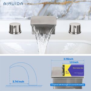 Airuida Widespread Waterfall Bathroom Sink Faucet, Brushed Nickel 8 Inch Widespread Bathroom Faucet with Pop Up Drain, 8 Inch 2-Handle 3 Holes Lavatory Vanity Sink Faucet with Quick Install Pipe