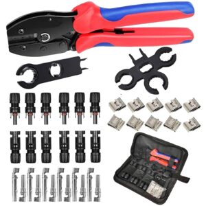 qeeheng crimping tool kit compatible with solar cable connector,6 pairs solar panel connectors, 1 crimper tool,2pcs spanner wrench