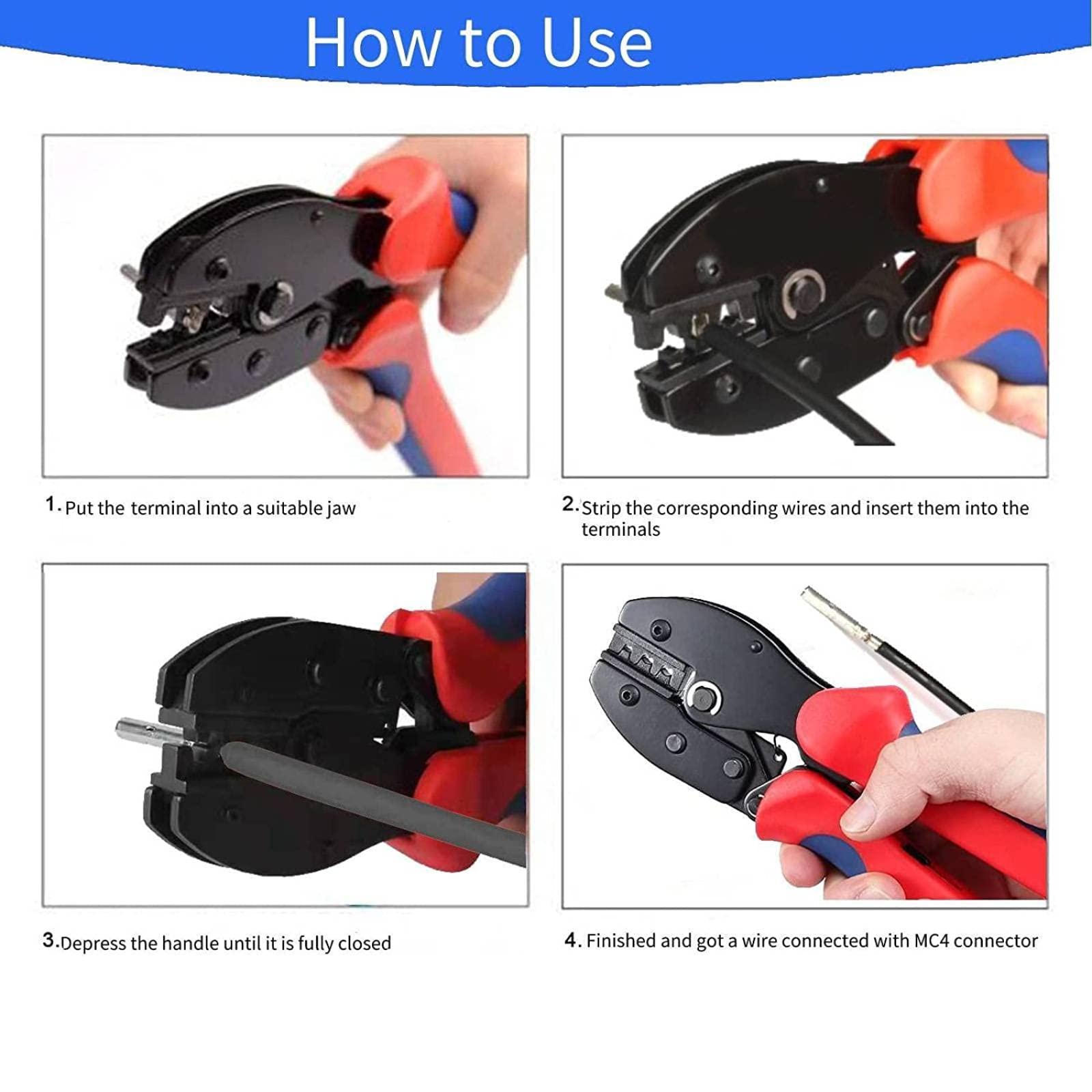 QeeHeng Crimping Tool Kit Compatible with Solar Cable Connector,6 Pairs Solar Panel Connectors, 1 Crimper Tool,2pcs Spanner Wrench