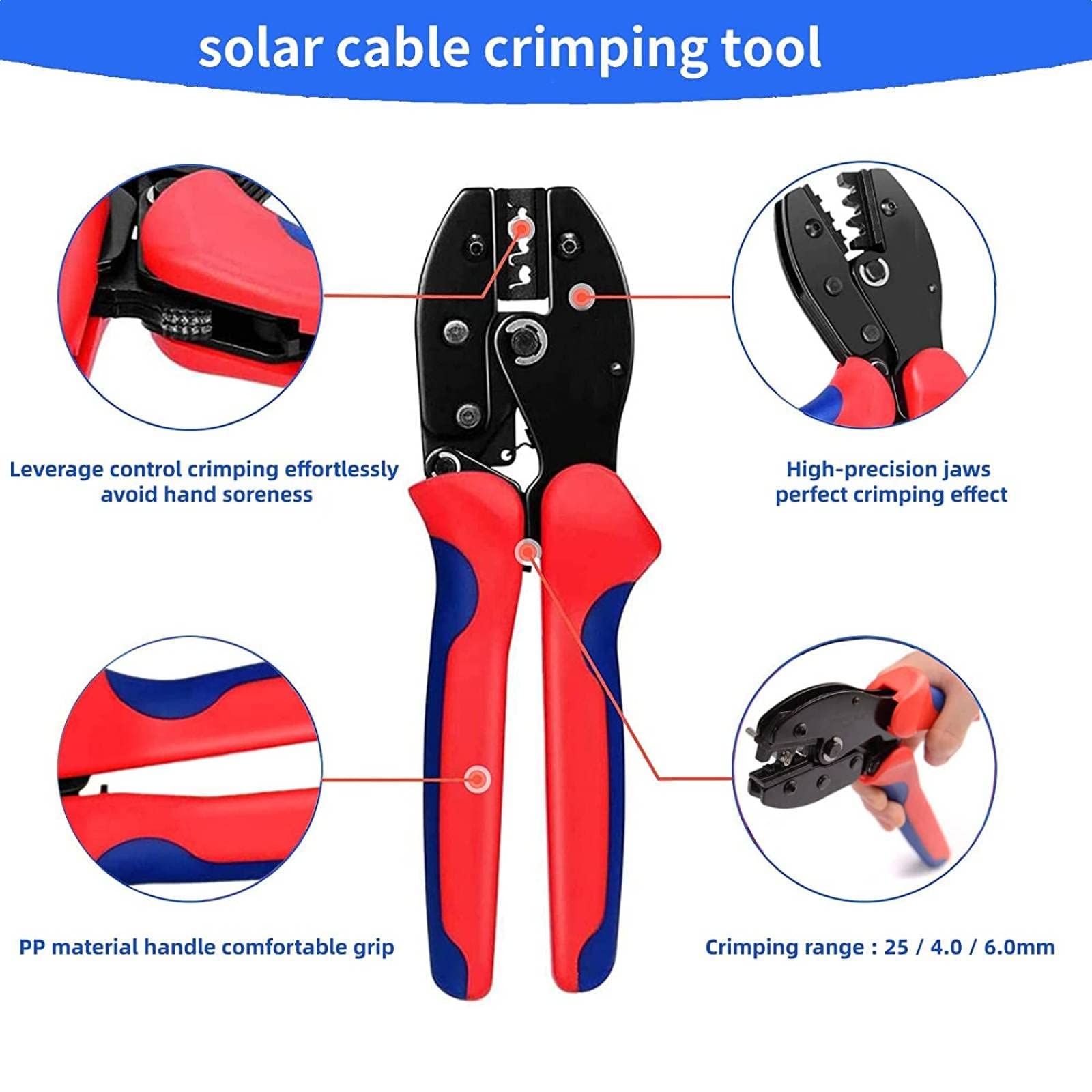 QeeHeng Crimping Tool Kit Compatible with Solar Cable Connector,6 Pairs Solar Panel Connectors, 1 Crimper Tool,2pcs Spanner Wrench