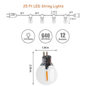 CFORWARD Outdoor String Lights, Patio Lights Outdoor, Bistro Lights, 25 Feet G40 Globe Patio Lights with 12 Upgraded Edison Plastic Bulbs (2 Spare)