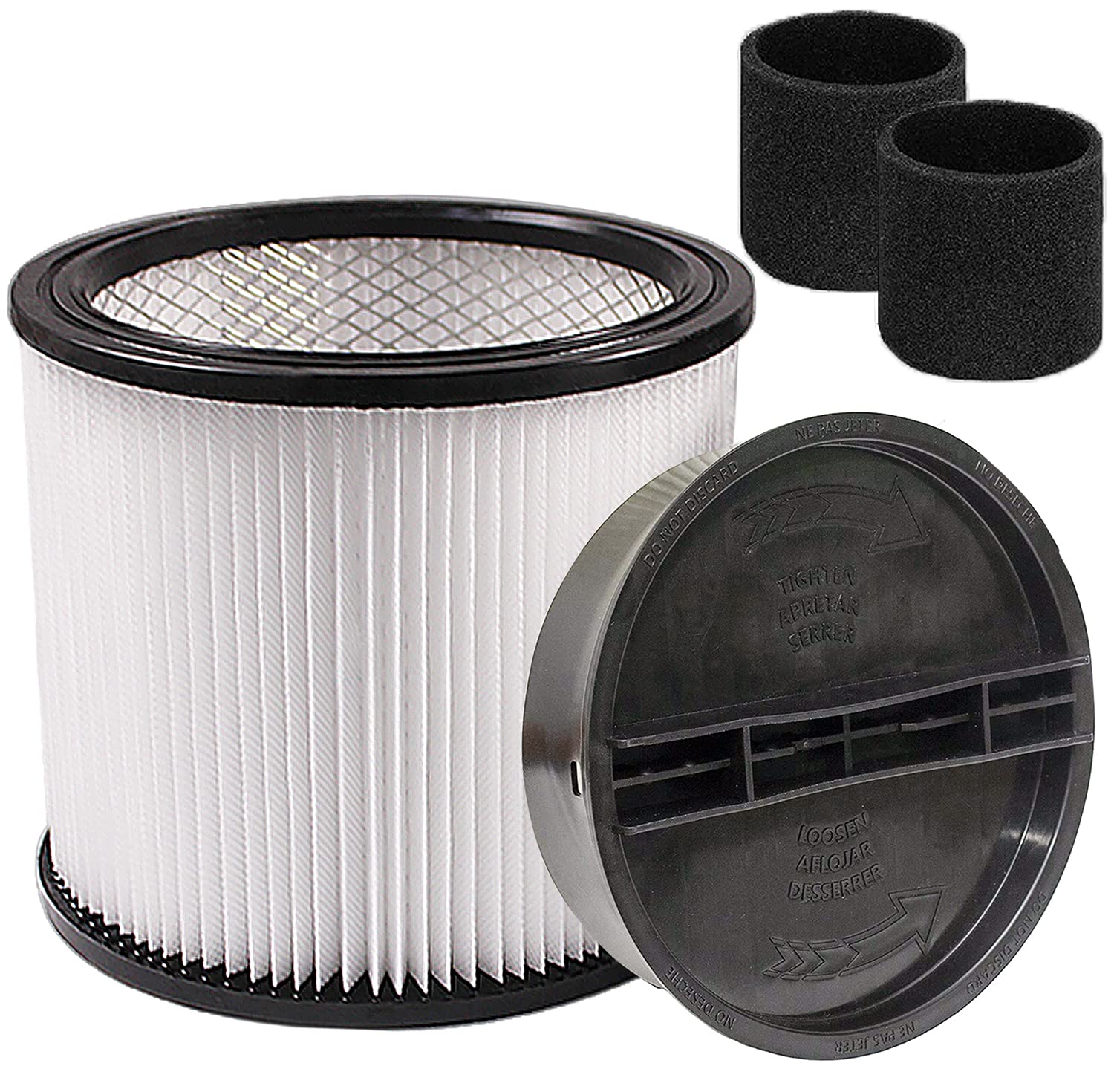 KTSIM Replacement Filter Compatible with Shop-Vac 90304 90350 90333 90585, with Lid and 2PCS Foam Sleeve, fits most Wet/Dry Vacuum Cleaners 5 Gallon and above