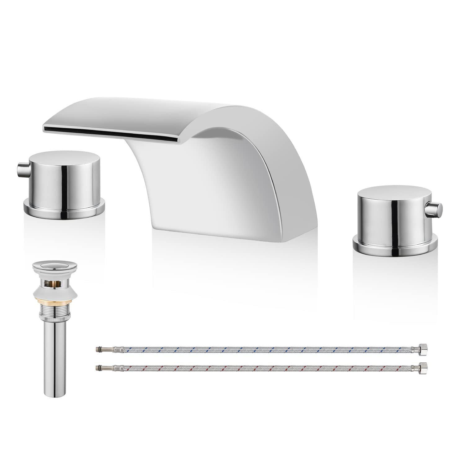 Airuida Waterfall Widespread Bathroom Sink Faucet, 8 Inch Widespread Bathroom Faucet Chrome Polish with Pop-Up Drain, 2-Handles 3 Holes Commercial Modern Vanity Faucet with Water Supply Lines