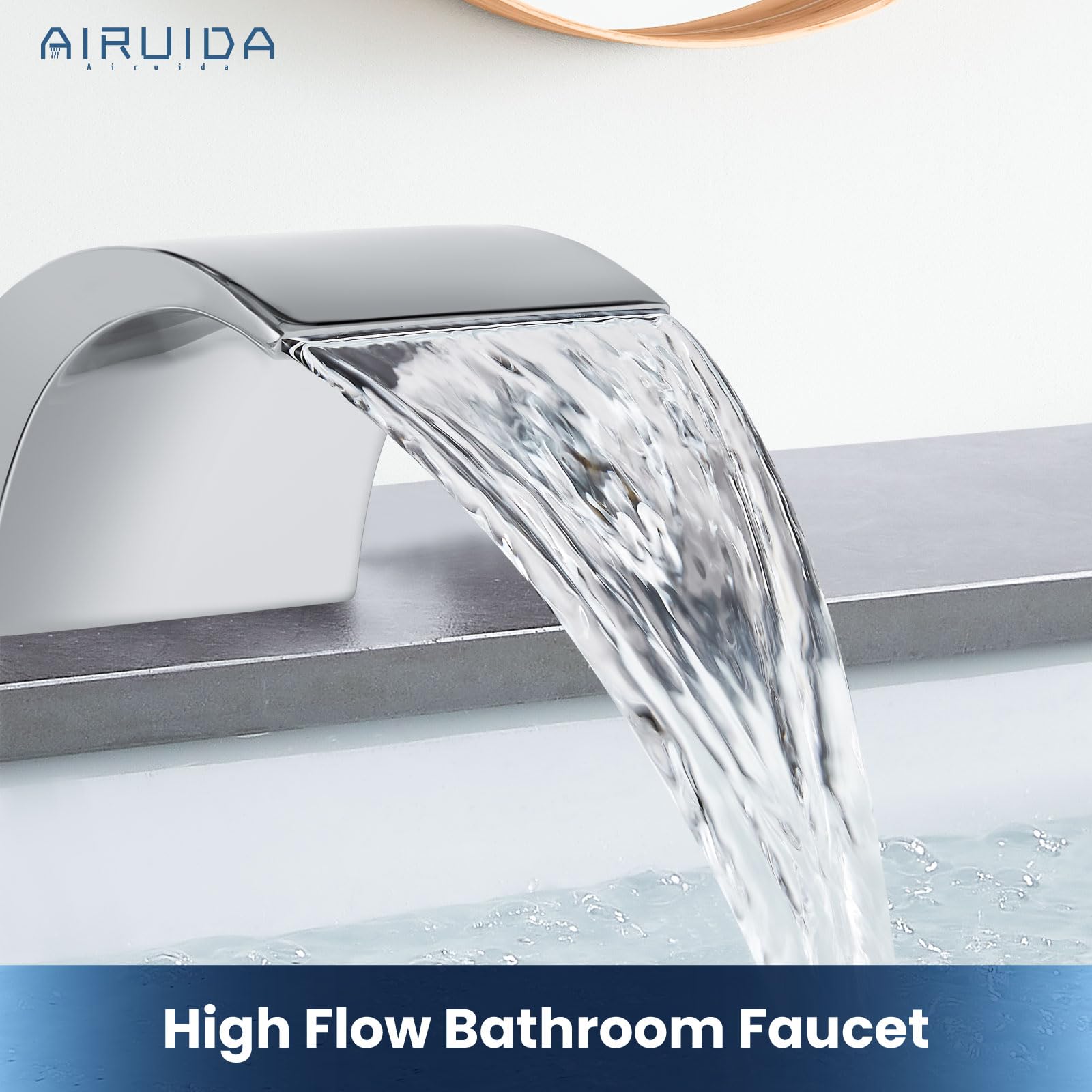 Airuida Waterfall Widespread Bathroom Sink Faucet, 8 Inch Widespread Bathroom Faucet Chrome Polish with Pop-Up Drain, 2-Handles 3 Holes Commercial Modern Vanity Faucet with Water Supply Lines