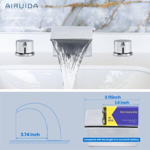 Airuida Waterfall Widespread Bathroom Sink Faucet, 8 Inch Widespread Bathroom Faucet Chrome Polish with Pop-Up Drain, 2-Handles 3 Holes Commercial Modern Vanity Faucet with Water Supply Lines