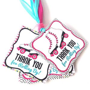 roller skating thank you favor tags by adore by nat - girl kids children birthday sport party gift tags - set of 12