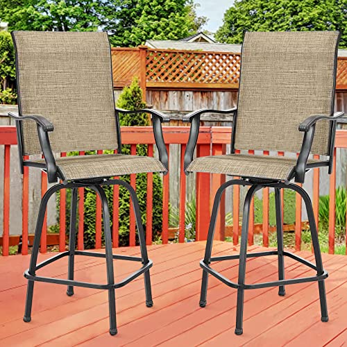 GOOGIC Patio Swivel Bar Stools ， Outdoor High Back Swivel Bar Chair Set of 2 with All Weather Steel Frame for Backyard, Lawn,Poolside and Balcony