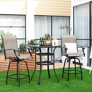 GOOGIC Patio Swivel Bar Stools ， Outdoor High Back Swivel Bar Chair Set of 2 with All Weather Steel Frame for Backyard, Lawn,Poolside and Balcony