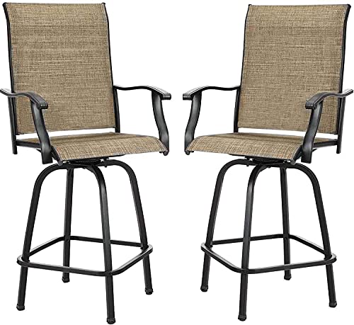 GOOGIC Patio Swivel Bar Stools ， Outdoor High Back Swivel Bar Chair Set of 2 with All Weather Steel Frame for Backyard, Lawn,Poolside and Balcony