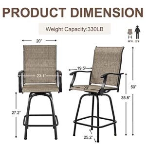 GOOGIC Patio Swivel Bar Stools ， Outdoor High Back Swivel Bar Chair Set of 2 with All Weather Steel Frame for Backyard, Lawn,Poolside and Balcony