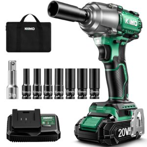 kimo cordless impact wrench 1/2", brushless impact driver with 400 ft-lb max torque, 3000 rpm, 20v electric impact wrench with 1 hour fast charger & variable speeds, 1/2 impact gun for car home