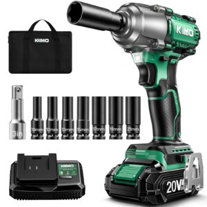 KIMO Cordless Impact Wrench 1/2", Brushless Impact Driver with 400 ft-lb Max Torque, 3000 RPM, 20V Electric Impact Wrench with 1 Hour Fast Charger & Variable Speeds, 1/2 Impact Gun for Car Home