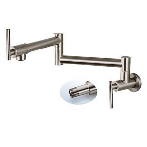 cinwiny brushed nickel pot filler wall mount kitchen restaurant sink faucet stainless steel stretchable commercial faucet with folding double joint swing arm single hole two handles