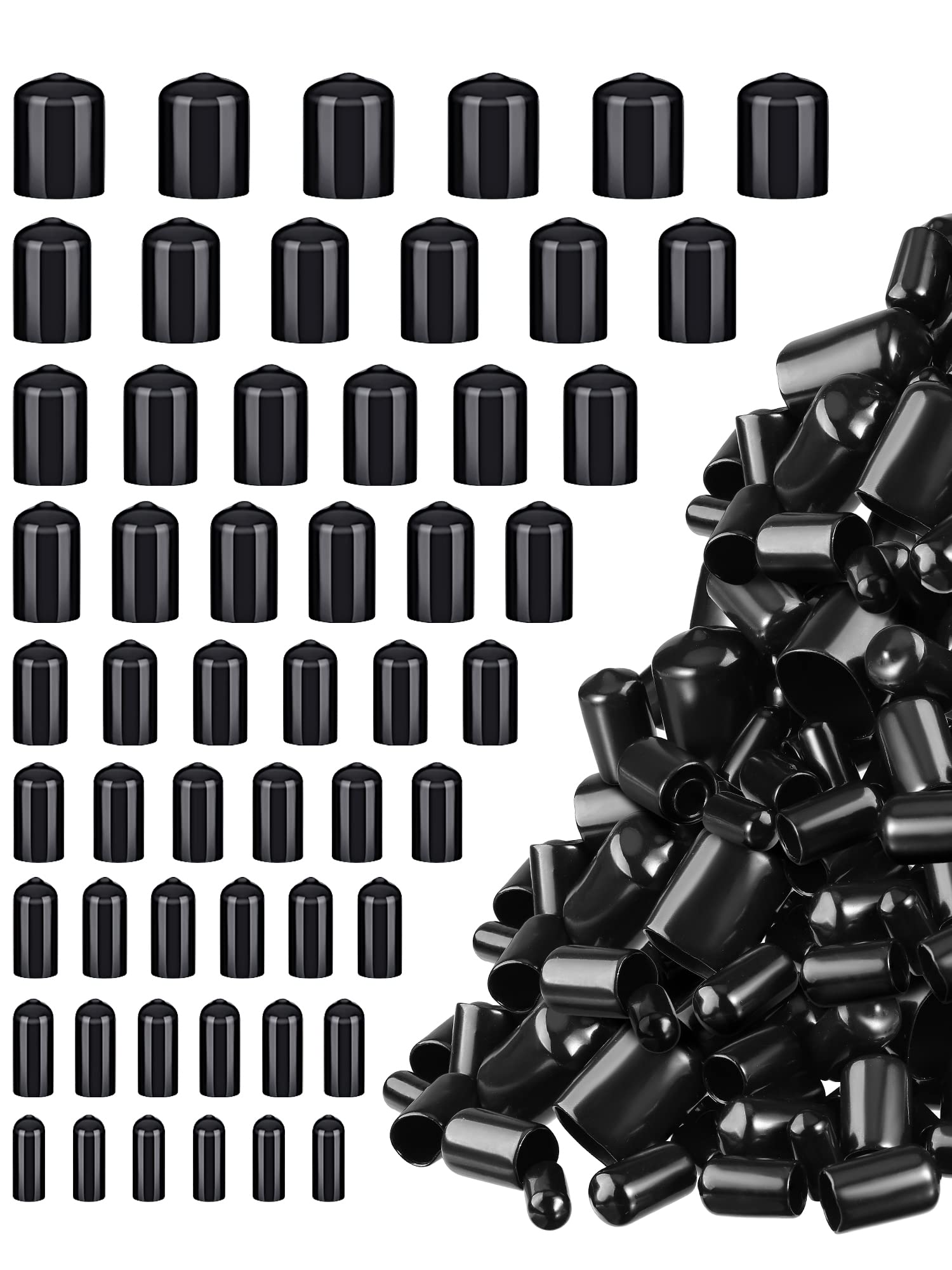 156 Pieces Rubber End Caps Flexible Rubber Caps for Bolts Screw Caps Thread Protectors Vinyl Caps Rubber Screw Covers in 9 Sizes from 2/25 to 4/5 Inch