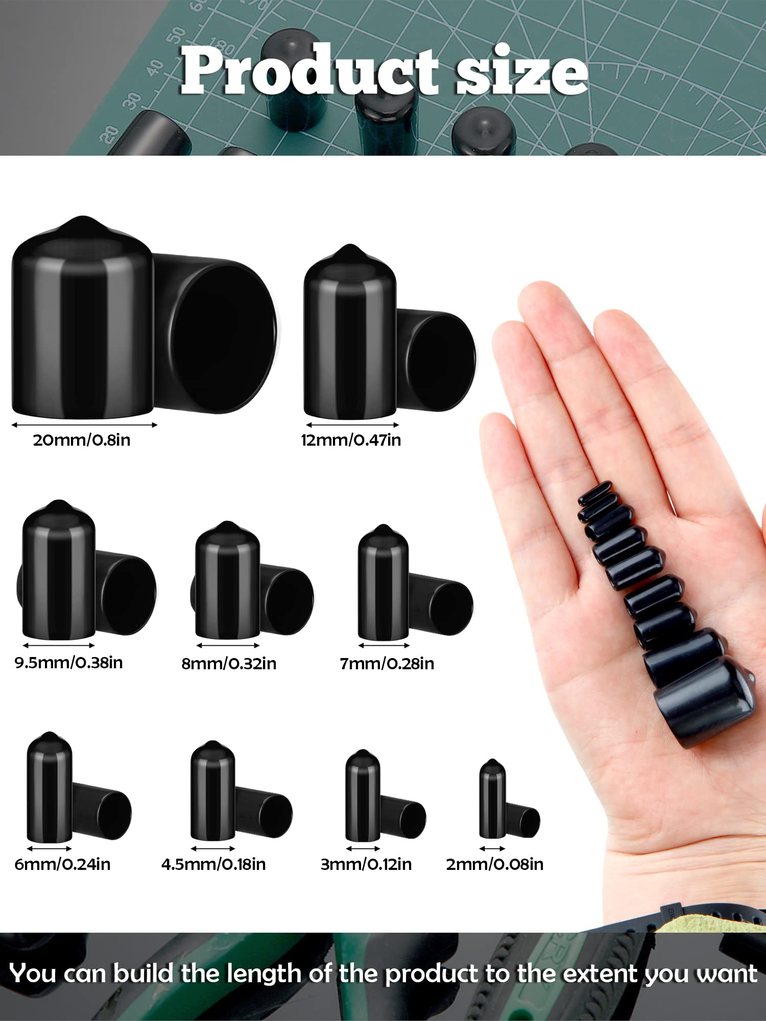 156 Pieces Rubber End Caps Flexible Rubber Caps for Bolts Screw Caps Thread Protectors Vinyl Caps Rubber Screw Covers in 9 Sizes from 2/25 to 4/5 Inch