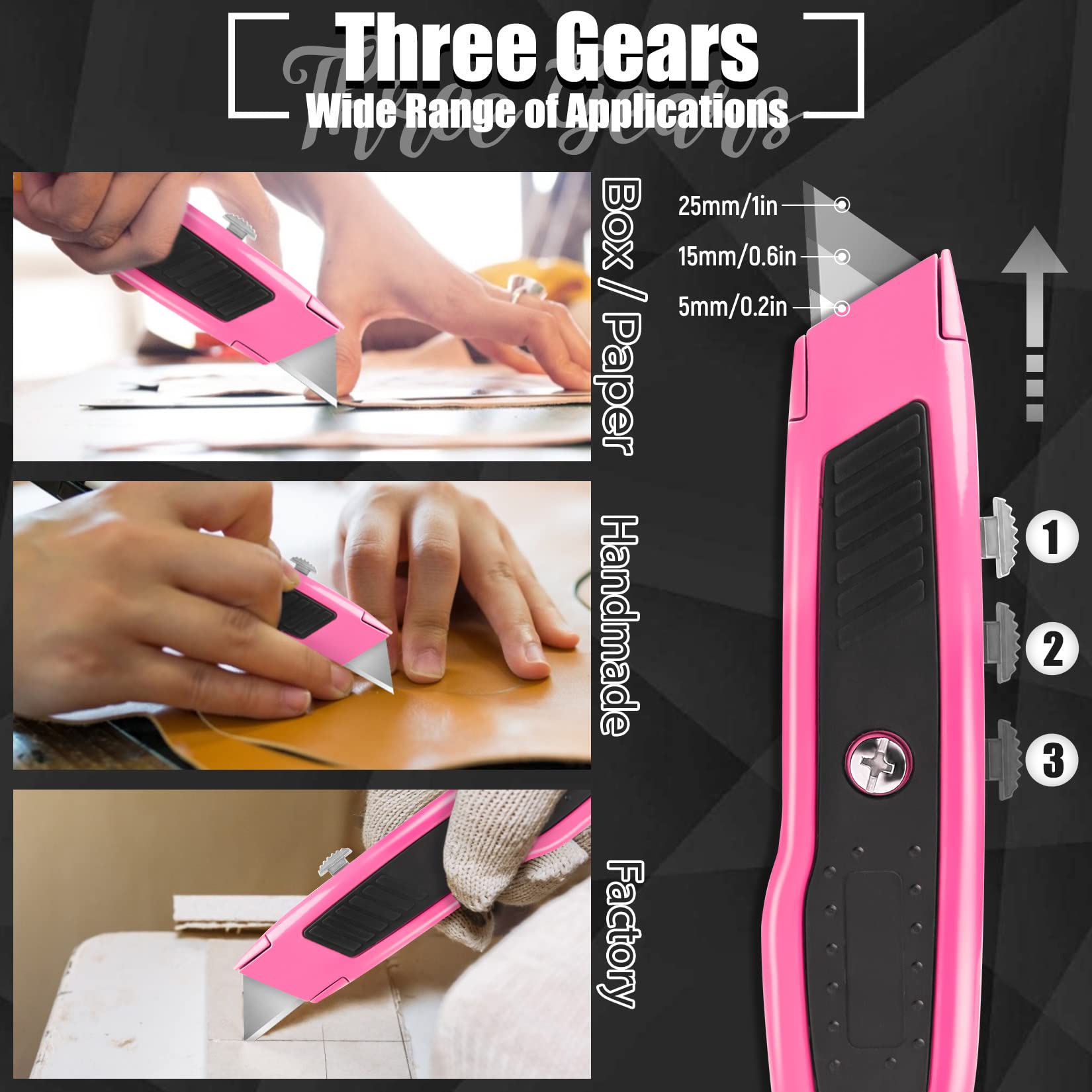 Jetmore Box Cutter, 2 Pack Pink Utility Knife, Durable Razor Knife, Box Opener with 10 SK5 Blades, Exacto Knife, Cardboard Cutter, Box Cutter Retractable, Perfect Package Opener for Home, Office