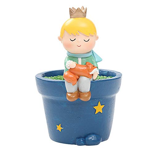 Ochine 1Pcs Little Prince Planter Flower Plant Pots Fairy Garden Pot Handmade Resin Miniature Creative Succulent Plants Pot Mini Garden Decoration Bonsai Decor Accessories