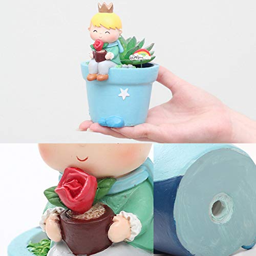 Ochine 1Pcs Little Prince Planter Flower Plant Pots Fairy Garden Pot Handmade Resin Miniature Creative Succulent Plants Pot Mini Garden Decoration Bonsai Decor Accessories