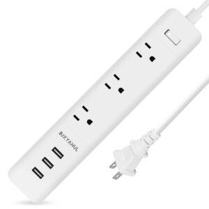 2 prong to 3 prong power strip, two prong surge protector with 6ft long cord, 3 ac outlets 2 prong to 3 prong extension cord with 3 usb ports(5v 3.1a) for non-grounded outlets for home/office, white