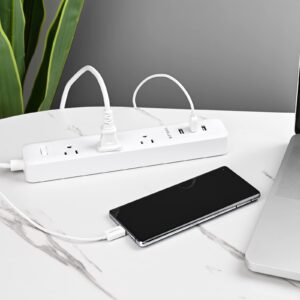 2 Prong to 3 Prong Power Strip, Two Prong Surge Protector with 6FT Long Cord, 3 AC Outlets 2 Prong to 3 Prong Extension Cord with 3 USB Ports(5V 3.1A) for Non-Grounded Outlets for Home/Office, White