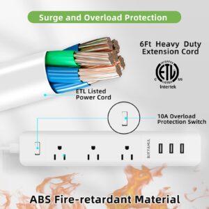 2 Prong to 3 Prong Power Strip, Two Prong Surge Protector with 6FT Long Cord, 3 AC Outlets 2 Prong to 3 Prong Extension Cord with 3 USB Ports(5V 3.1A) for Non-Grounded Outlets for Home/Office, White