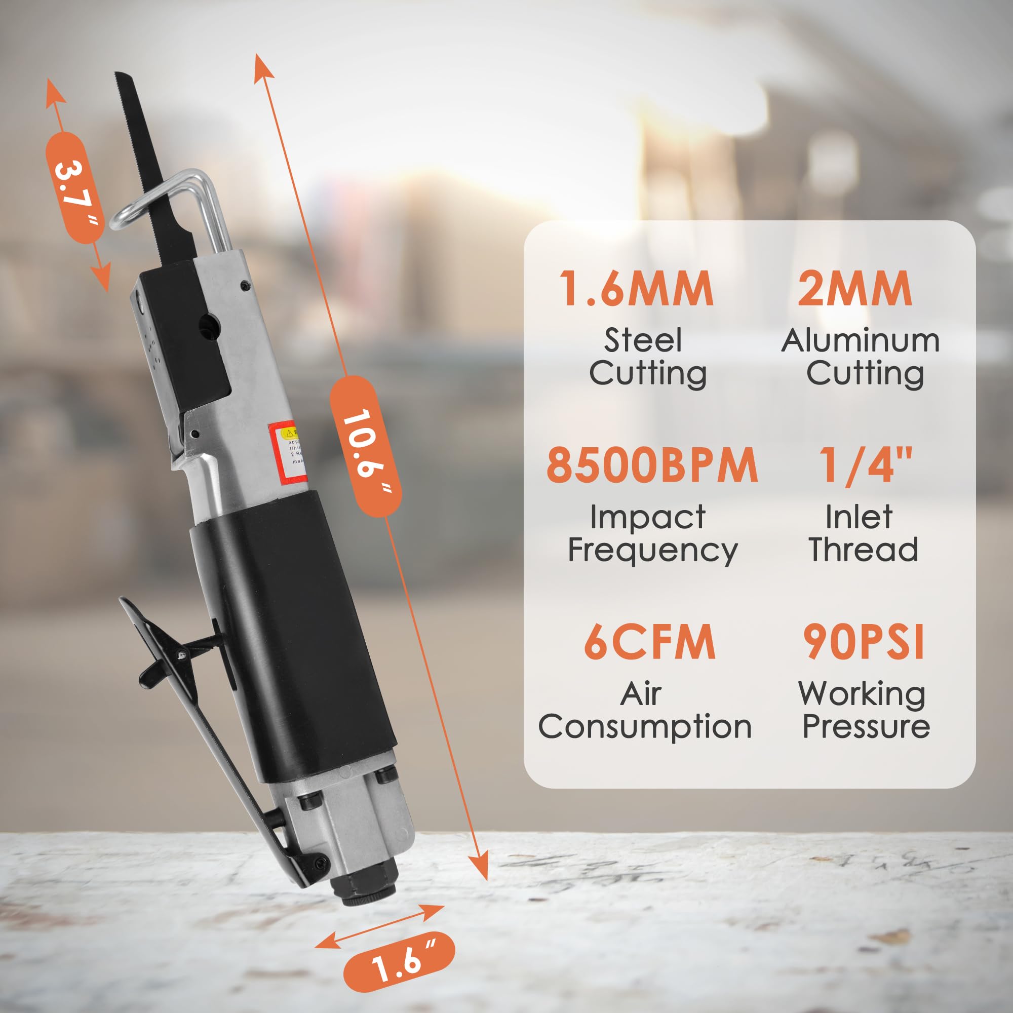 SHANTRA Air Body Saw Pneumatic Tool, Mini Reciprocating Saw for Metal, Lock Out Lever, Saber Saw with 6pcs 18T, 24T, 32T Saw Blades