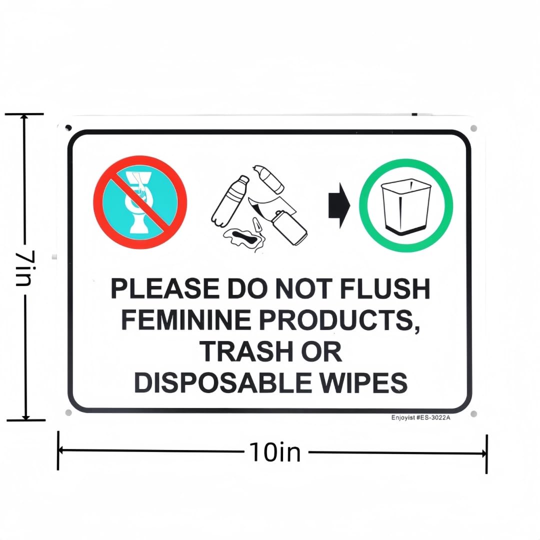 2-Pack Please Do Not Flush Feminine Products, Trash Or Disposable Wipes Sign，10"x 7" Plastic Sign