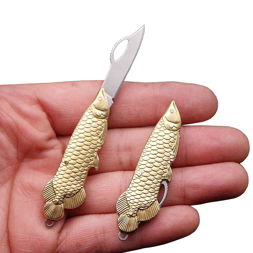 Epichao Fish Shape Golden Stainless Steel Mini Knife Pocket Folding Knife Tiny Thumb Multitool Small Keychain Knife