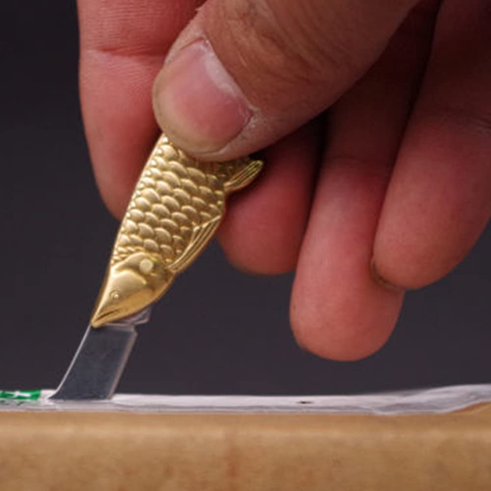 Epichao Fish Shape Golden Stainless Steel Mini Knife Pocket Folding Knife Tiny Thumb Multitool Small Keychain Knife