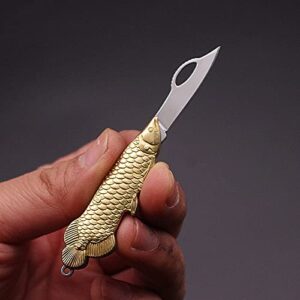 Epichao Fish Shape Golden Stainless Steel Mini Knife Pocket Folding Knife Tiny Thumb Multitool Small Keychain Knife