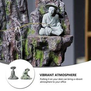 Cabilock 2Pcs Mini Fisherman Figurines Sandstone Chinese Mudman Sitting Fishing Garden Statue Ornament for Fish Tank Micro Landscape Bonsai Fairy Garden Decorations