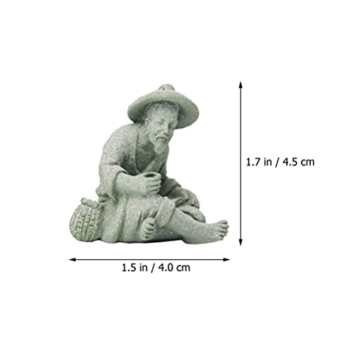 Cabilock 2Pcs Mini Fisherman Figurines Sandstone Chinese Mudman Sitting Fishing Garden Statue Ornament for Fish Tank Micro Landscape Bonsai Fairy Garden Decorations