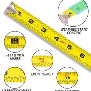 DOWELL Measuring Tape Measure 25ft Measurement Tape Steel Blade Shock Absorbent Solid Rubber Case Accurate Easy Read with Fractions 1/8 for Construction Contractor Carpenter Architect Woodworking (1)