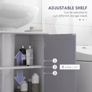 kleankin Pedestal Sink Storage Cabinet, Vanity Base Cabinet, Under Sink Bathroom Cabinet with U-Shape Cut-Out and Adjustable Internal Shelf, White and Gray