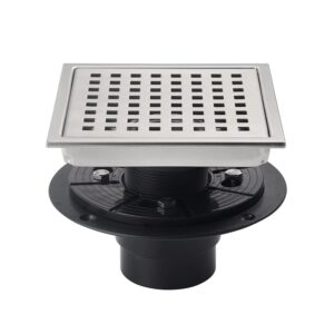 siseho 6 inch shower drain brushed nickel square with adjustable shower drain base flange sus304 stainless steel floor drain cover removable mesh grille