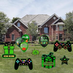 video game happy birthday yard sign game on birthday outdoor yard lawn decorations for boys girls,waterproof video game yard sign with stakes-8pcs