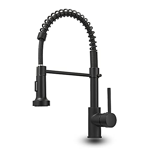 Black Kitchen Faucets, HVNVN Kitchen Faucets with Pull Down Sprayer Solid Brass Matte Black Industrial Single Handle 1 Or 3 Hole Faucet for Farmhouse Camper Laundry Utility Bar Sinks