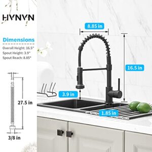 Black Kitchen Faucets, HVNVN Kitchen Faucets with Pull Down Sprayer Solid Brass Matte Black Industrial Single Handle 1 Or 3 Hole Faucet for Farmhouse Camper Laundry Utility Bar Sinks