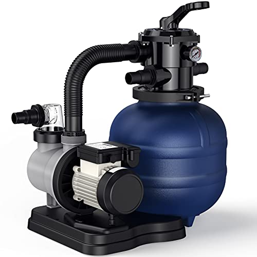 BLUBERY 13" Sand Filter with 1/3HP Pump System, Handy 7-Way Valve for Above Ground Pools with Prefilter Pool Pump, 115V, 23FT Cord for Easy Installation, GSF01A