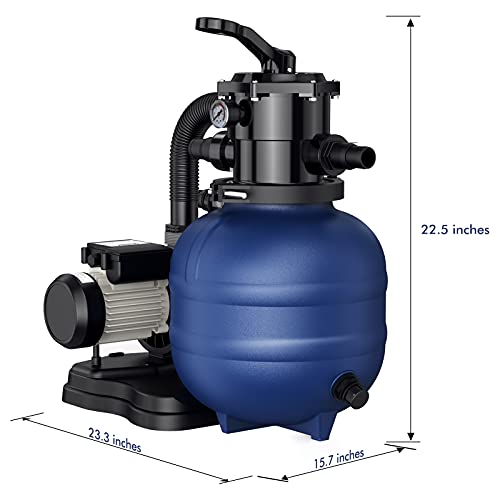 BLUBERY 13" Sand Filter with 1/3HP Pump System, Handy 7-Way Valve for Above Ground Pools with Prefilter Pool Pump, 115V, 23FT Cord for Easy Installation, GSF01A