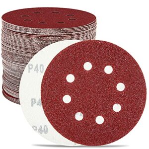 hychika 100-piece sanding discs set,5 inch 8 holes hook and loop sandpaper for orbital sander, include 40/60/ 80/100/120/150/180/240 /320/400 grit sandpaper assortment