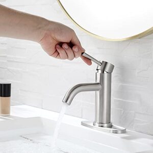 Easy DIY Optimum Size Bathroom Faucet with Optional Deck Plate 4 Inch Centerset Brushed Nickel Bathroom Sink Faucet Presents A Cleaner Look to Bathroom, RV, Farmhouse