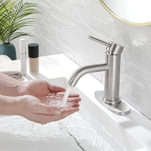 Easy DIY Optimum Size Bathroom Faucet with Optional Deck Plate 4 Inch Centerset Brushed Nickel Bathroom Sink Faucet Presents A Cleaner Look to Bathroom, RV, Farmhouse