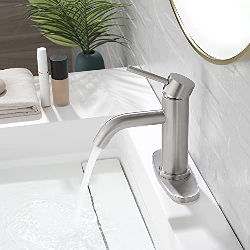 Easy DIY Optimum Size Bathroom Faucet with Optional Deck Plate 4 Inch Centerset Brushed Nickel Bathroom Sink Faucet Presents A Cleaner Look to Bathroom, RV, Farmhouse